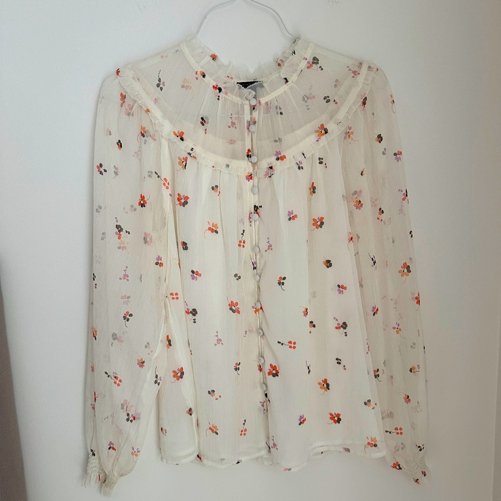 Ann Taylor Floral High Neck Blouse